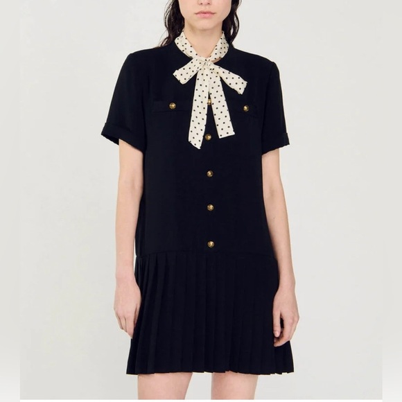 SANDRO SHORT DRESS WITH POLKA DOT TIE - Picture 1 of 15